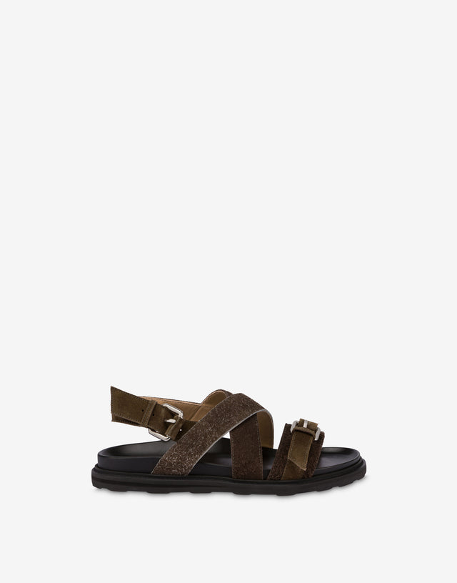 Sandals in suede with buckles Brown Moschino 0