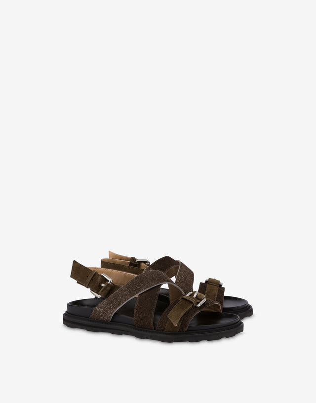 Sandals in suede with buckles Brown Moschino 1