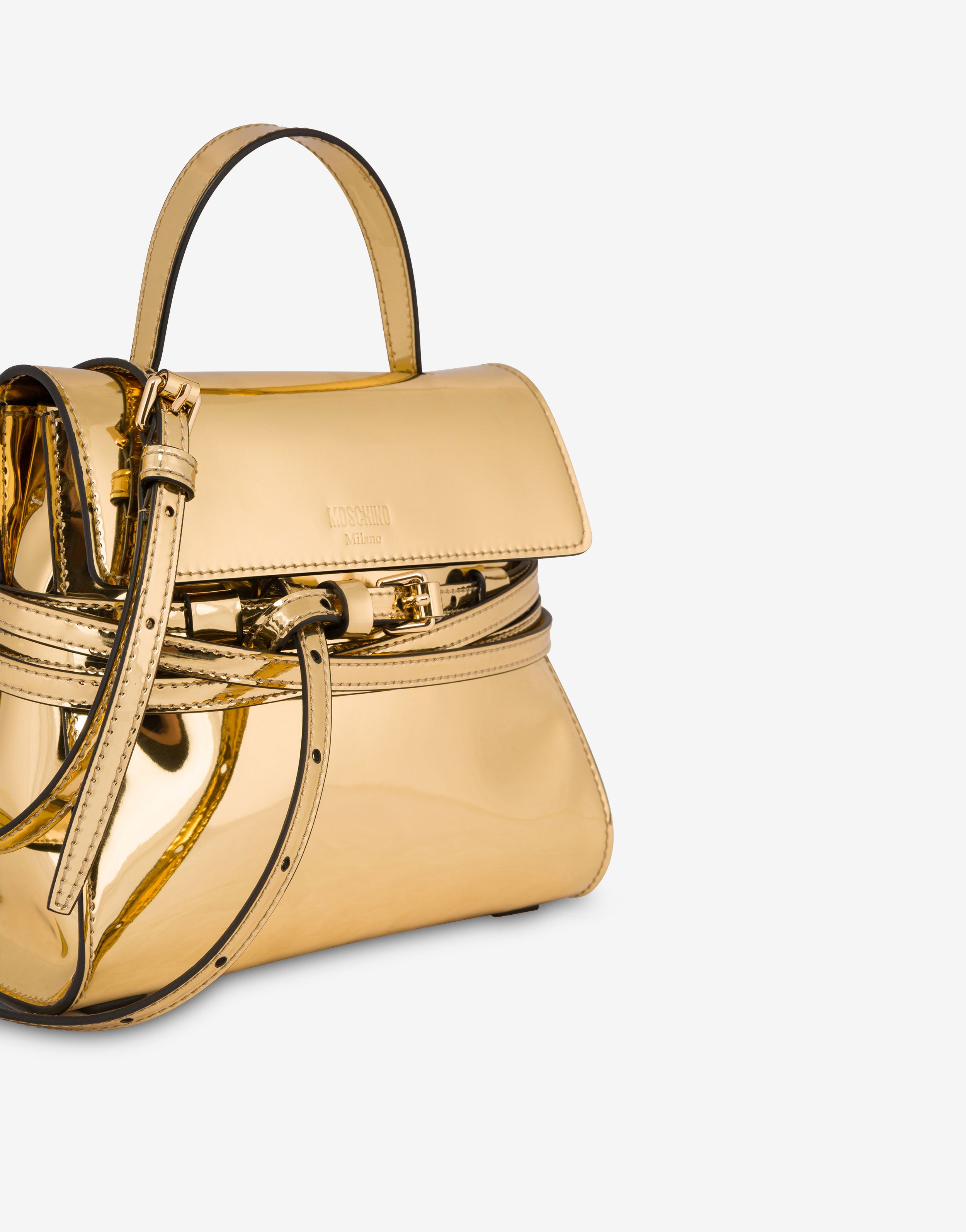 MOSCHINOゴールドプレートバッグ Moschino Tie Me Small Hand Bag | Moschino