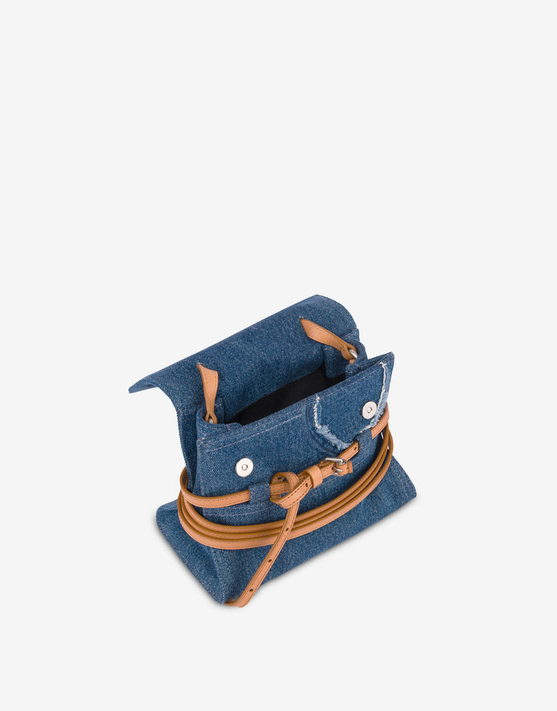 Moschino Tie Me 小手提包 蓝色牛仔布 Moschino 2