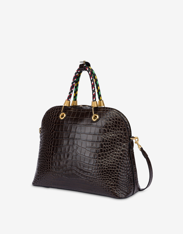 Bolso con estampado de cocodrilo Braided Cord Marrón oscuro Moschino 1