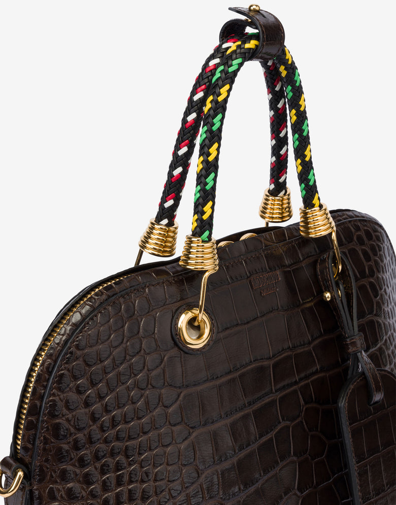 Bolso con estampado de cocodrilo Braided Cord Marrón oscuro Moschino 3