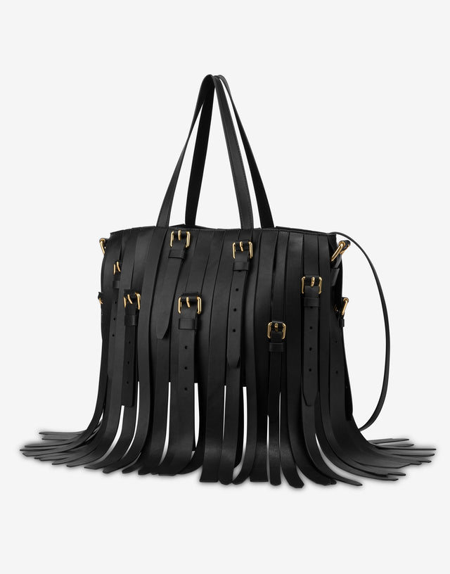 Bolso shopper de piel de napa Multibelts Negro Moschino 1