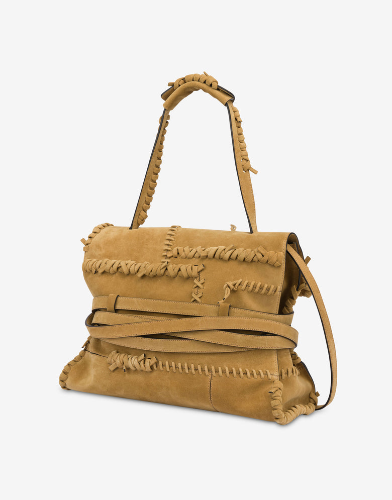 Moschino Tie Me bag in suede with stitching Medium Beige Moschino 1