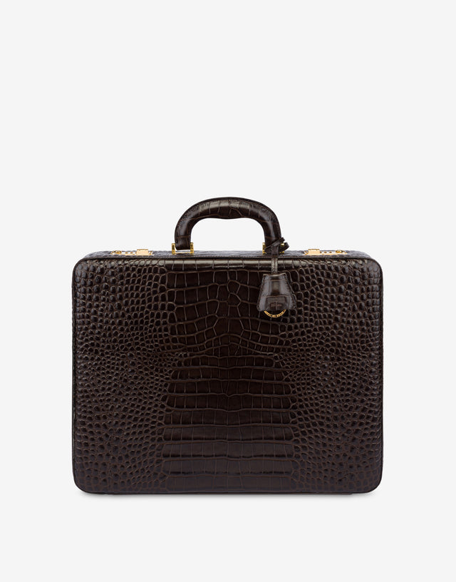 Croc Print Briefcase Dark brown Moschino 0