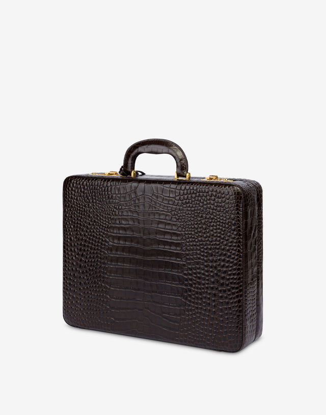 Croc Print Briefcase Dark brown Moschino 1