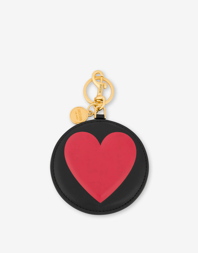 Big Heart calfskin keychain Black Moschino 0