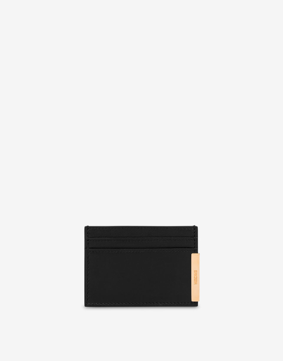 Calf Metal Plaque Cardholder Black Moschino 0