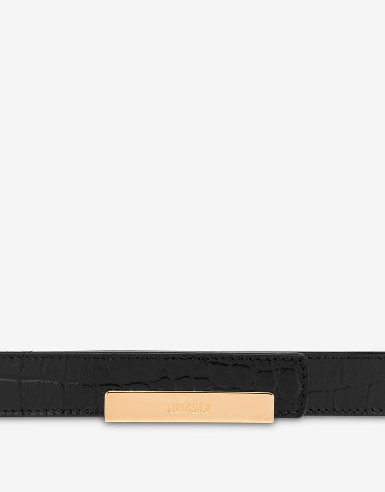 Cinturón de piel de becerro con placa metálica Negro Moschino 1