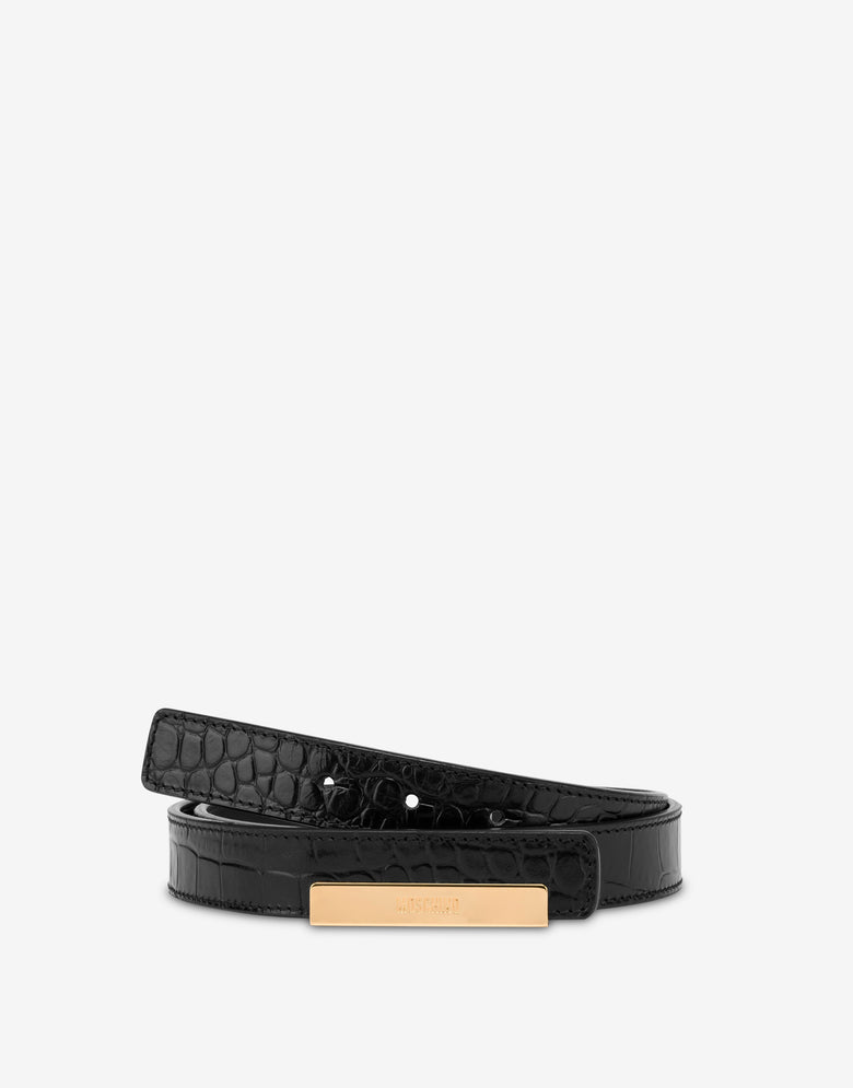 Cinturón de piel de becerro con placa metálica Negro Moschino 2
