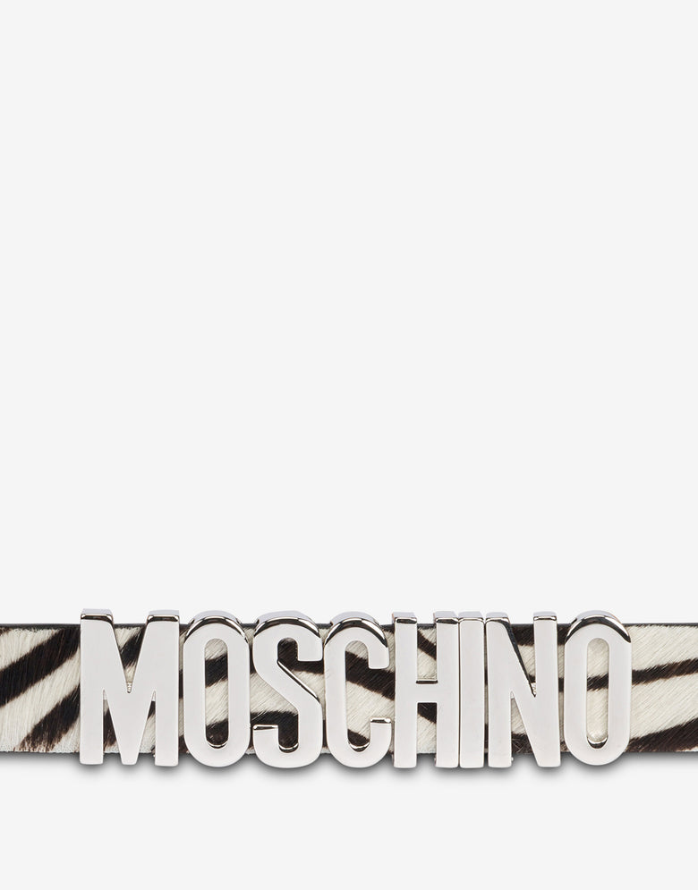 Cinturón de piel de becerro con letras «Zebra» Negro Moschino 2