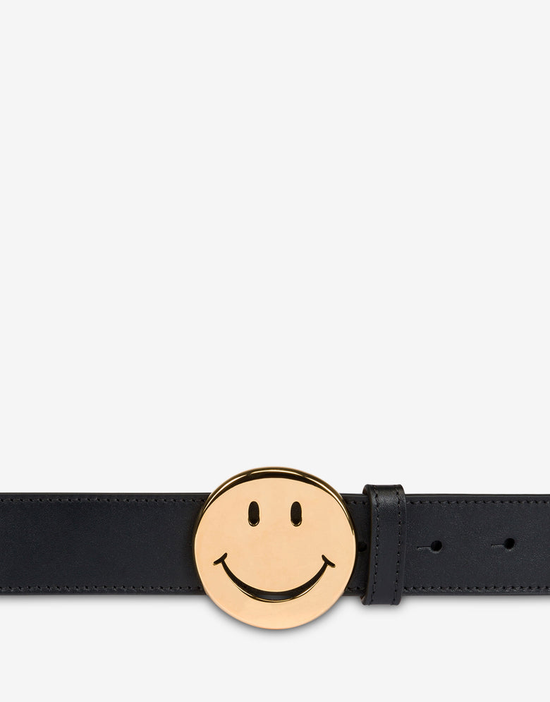 "Smile" Calfskin Belt Black Moschino 1