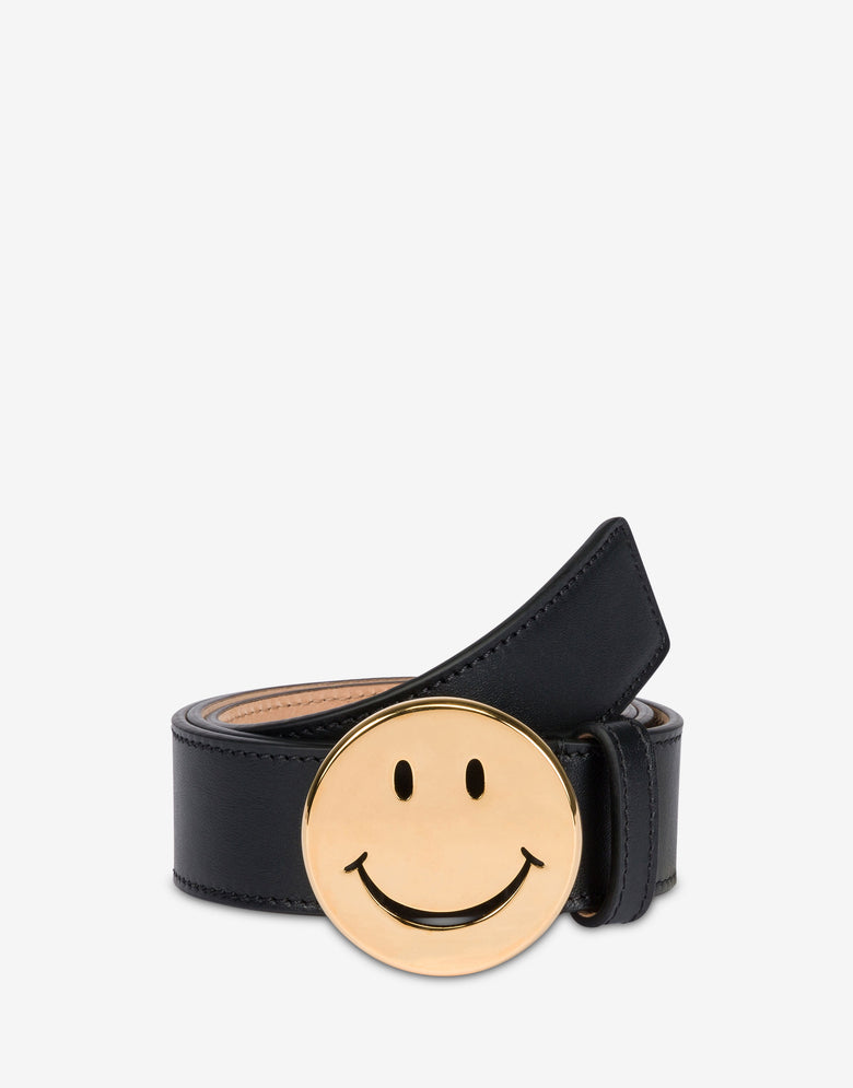 "Smile" Calfskin Belt Black Moschino 2