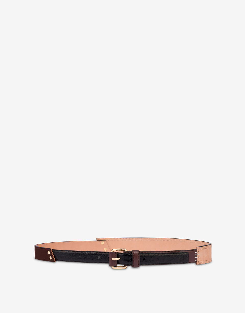 Calfskin and goatskin belt Brown Moschino 0
